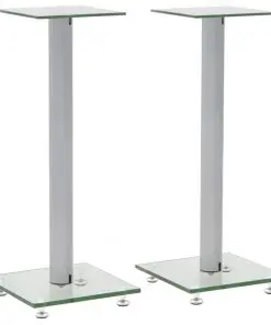 vidaXL Speaker Stands 2 pcs Tempered Glass 1 Pillar Design Silver