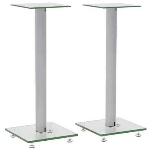 vidaXL Speaker Stands 2 pcs Tempered Glass 1 Pillar Design Silver