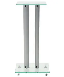 vidaXL Speaker Stands 2 pcs Tempered Glass 2 Pillars Design Silver