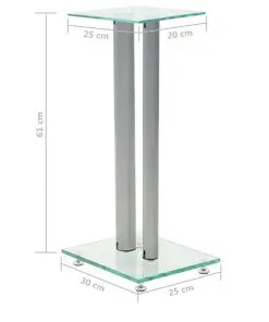 vidaXL Speaker Stands 2 pcs Tempered Glass 2 Pillars Design Silver