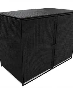 vidaXL Double Wheelie Bin Shed Poly Rattan Black 148x80x111 cm
