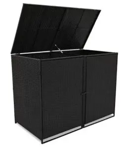 vidaXL Double Wheelie Bin Shed Poly Rattan Black 148x80x111 cm