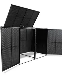 vidaXL Double Wheelie Bin Shed Poly Rattan Black 148x80x111 cm
