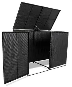 vidaXL Double Wheelie Bin Shed Poly Rattan Black 148x80x111 cm