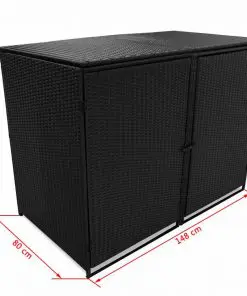 vidaXL Double Wheelie Bin Shed Poly Rattan Black 148x80x111 cm