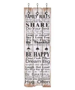 vidaXL Wall-mounted Coat Rack with 6 Hooks 120×40 cm FAMILY RULES