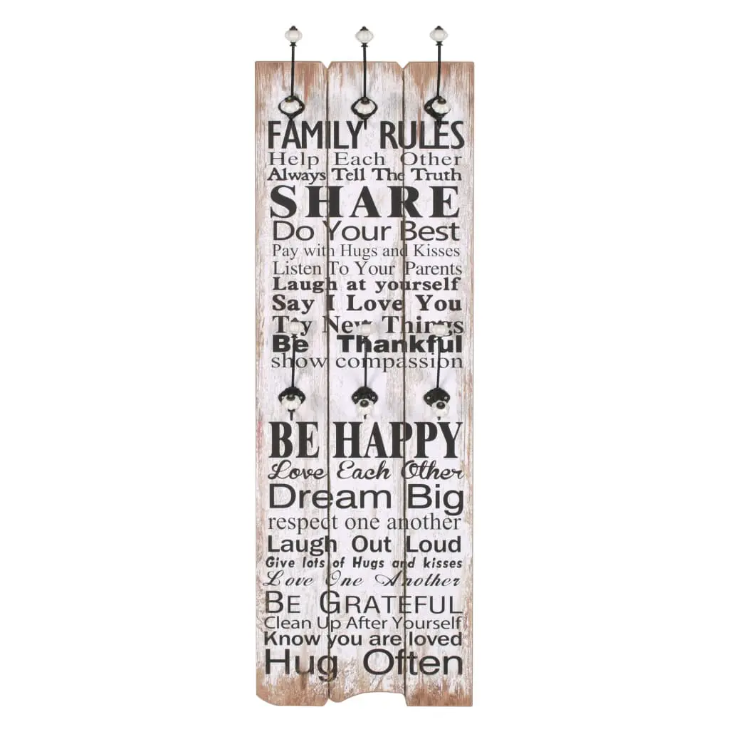 vidaXL Wall-mounted Coat Rack with 6 Hooks 120×40 cm FAMILY RULES