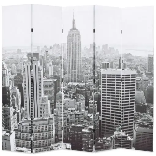 vidaXL Folding Room Divider 200×180 cm New York by Day Black and White