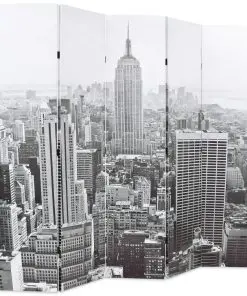 vidaXL Folding Room Divider 200×180 cm New York by Day Black and White