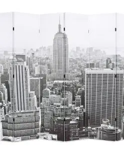 vidaXL Folding Room Divider 228×180 cm New York by Day Black and White