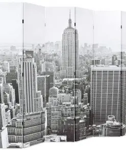 vidaXL Folding Room Divider 228×180 cm New York by Day Black and White