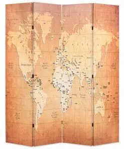 vidaXL Folding Room Divider 160×180 cm World Map Yellow