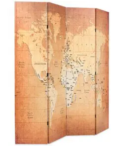 vidaXL Folding Room Divider 160×180 cm World Map Yellow