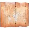 vidaXL Folding Room Divider 228×180 cm World Map Yellow