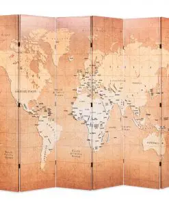 vidaXL Folding Room Divider 228×180 cm World Map Yellow