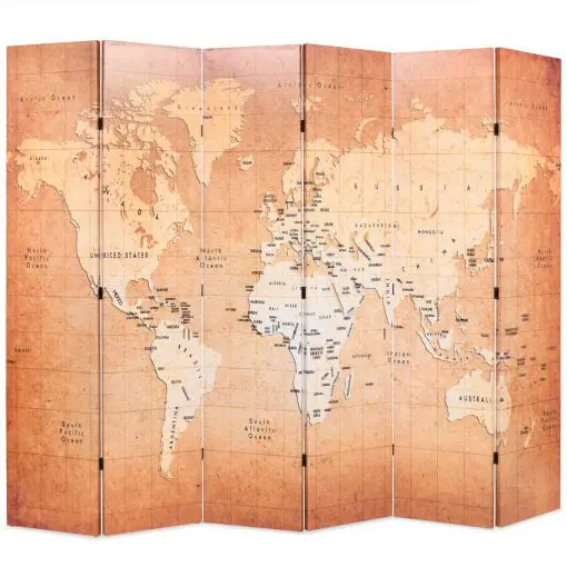vidaXL Folding Room Divider 228×180 cm World Map Yellow