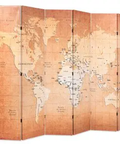 vidaXL Folding Room Divider 228×180 cm World Map Yellow