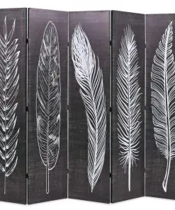 vidaXL Folding Room Divider 200×170 cm Feathers Black and White