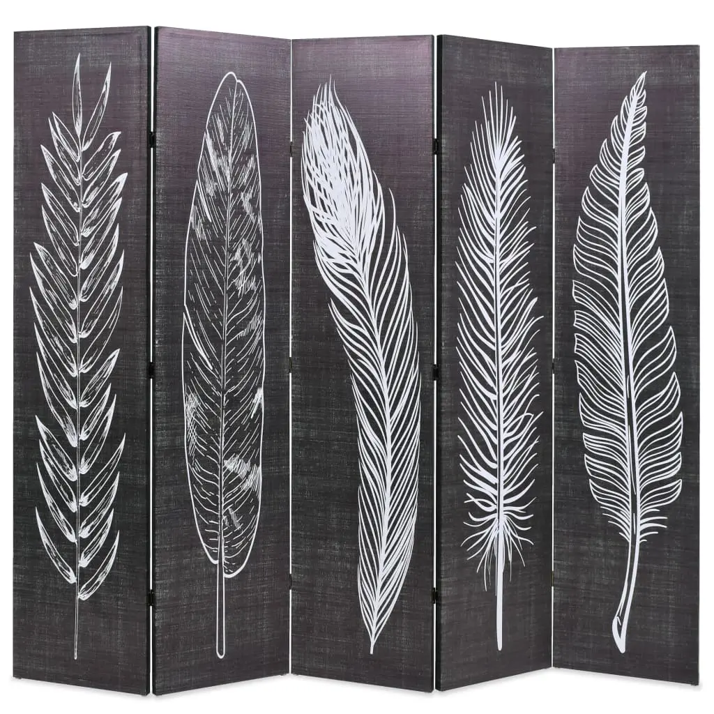 vidaXL Folding Room Divider 200×170 cm Feathers Black and White