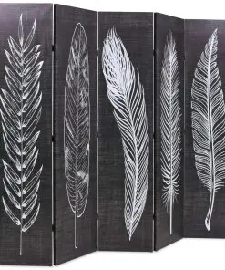 vidaXL Folding Room Divider 200×170 cm Feathers Black and White