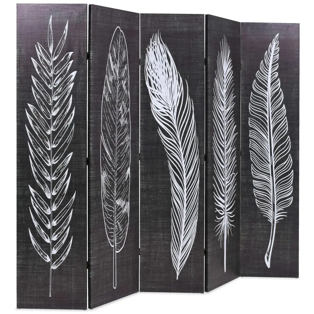 vidaXL Folding Room Divider 200×170 cm Feathers Black and White