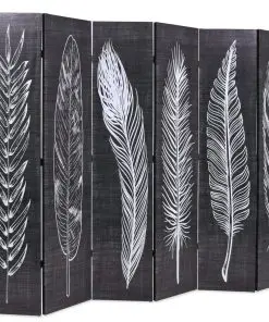 vidaXL Folding Room Divider 228×170 cm Feathers Black and White