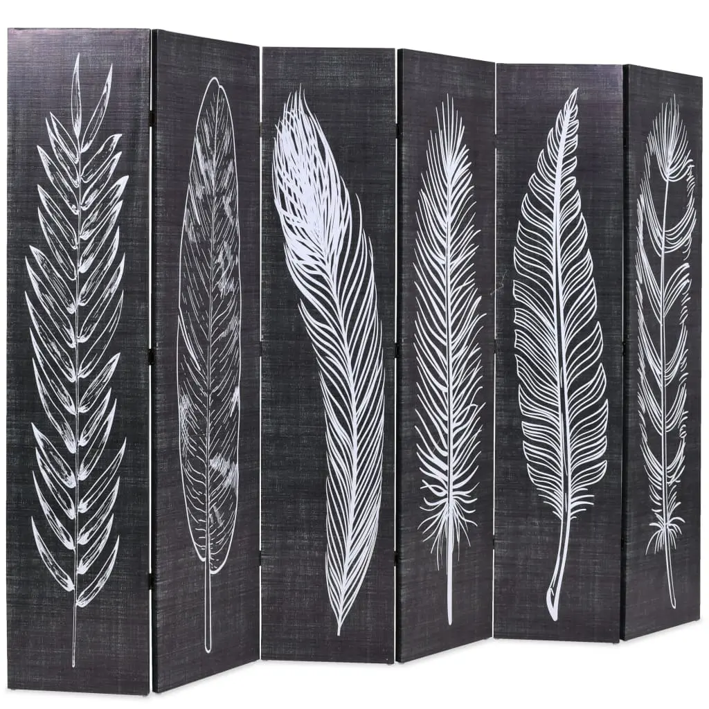 vidaXL Folding Room Divider 228×170 cm Feathers Black and White