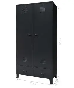 vidaXL Wardrobe Metal Industrial Style 90x40x180 cm Black