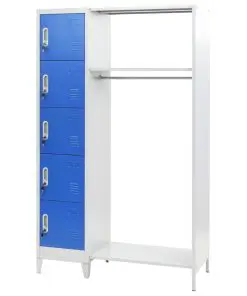 vidaXL Locker Cabinet with Coat Rack Blue and Grey 110x45x180 cm Metal