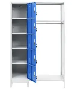 vidaXL Locker Cabinet with Coat Rack Blue and Grey 110x45x180 cm Metal