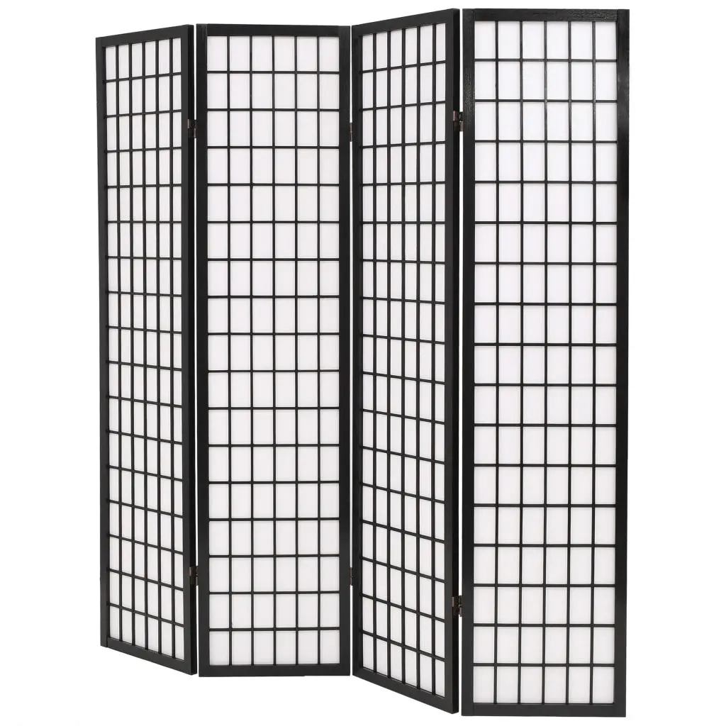 vidaXL Folding 4-Panel Room Divider Japanese Style 160×170 cm Black