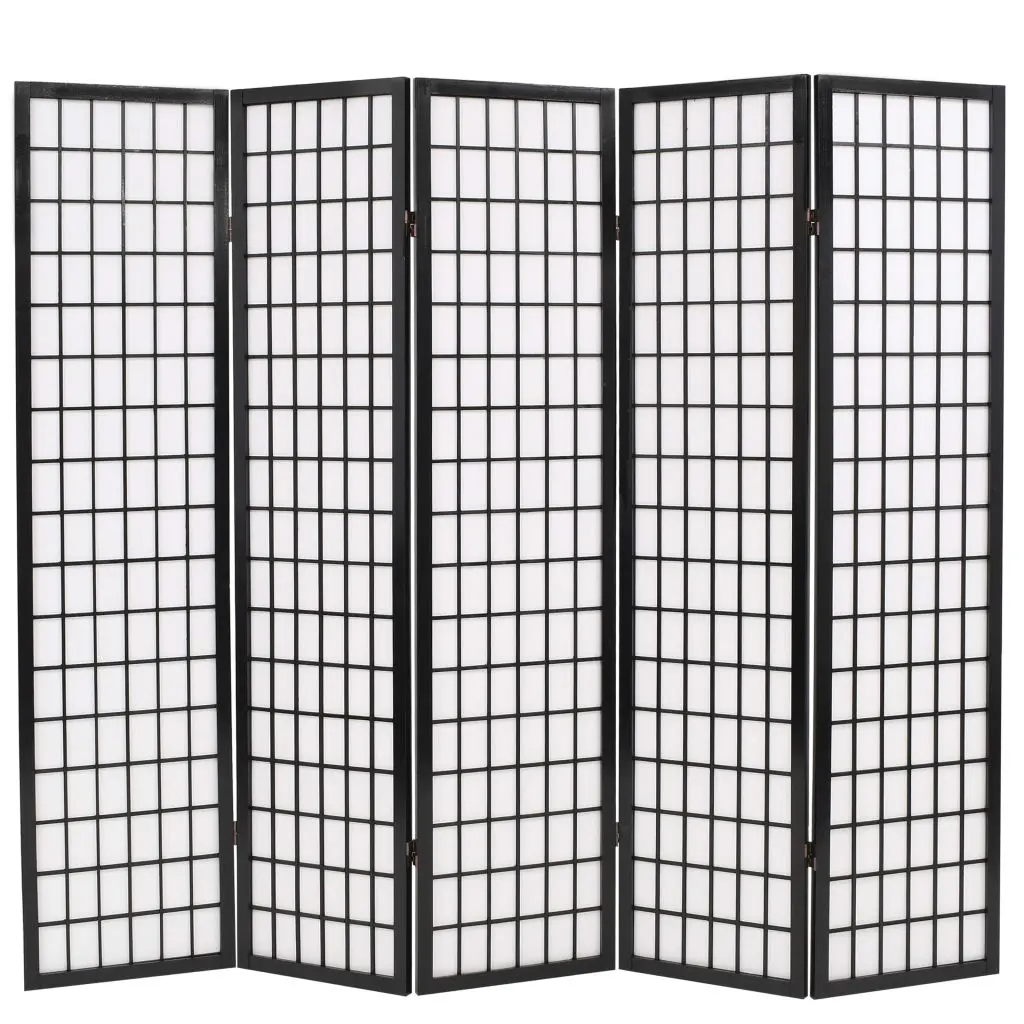 vidaXL Folding 5-Panel Room Divider Japanese Style 200×170 cm Black
