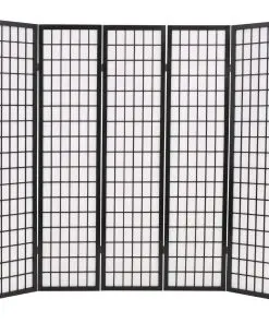 vidaXL Folding 5-Panel Room Divider Japanese Style 200×170 cm Black