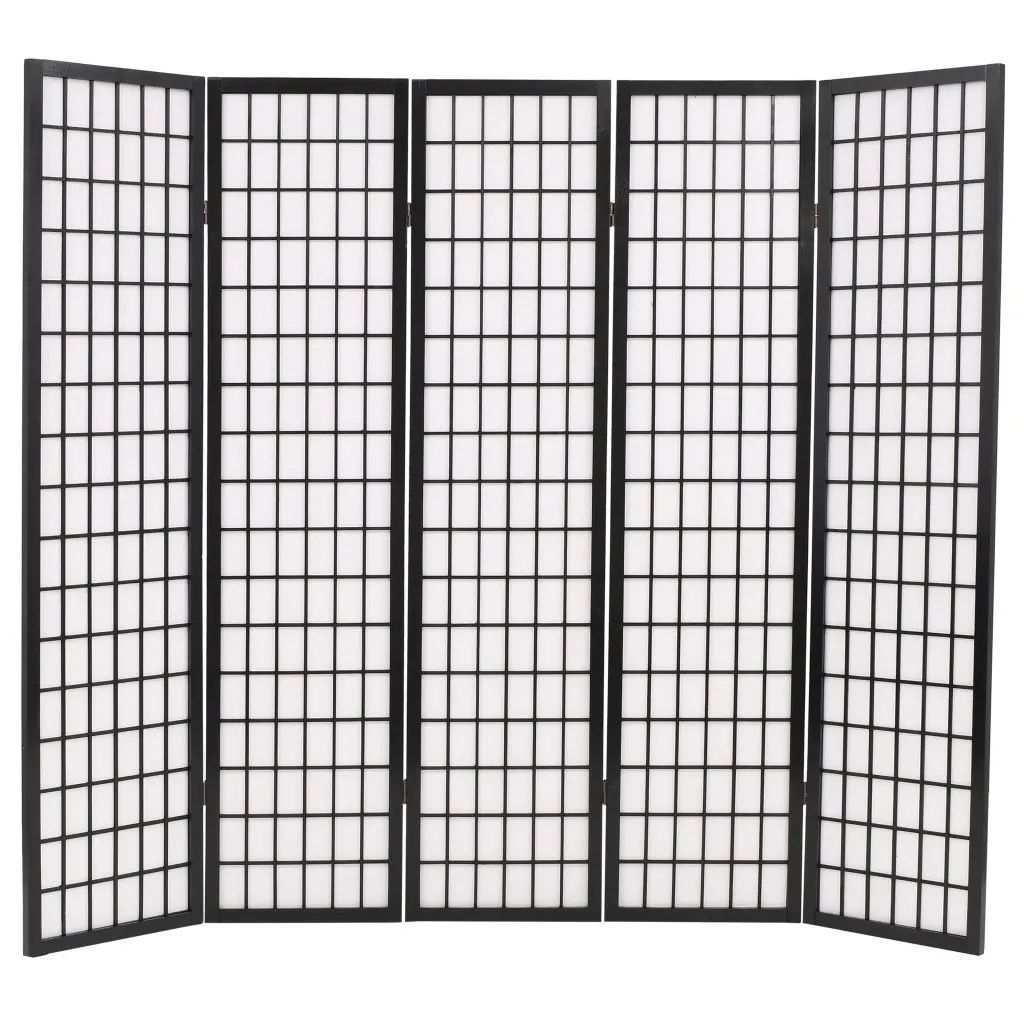 vidaXL Folding 5-Panel Room Divider Japanese Style 200×170 cm Black
