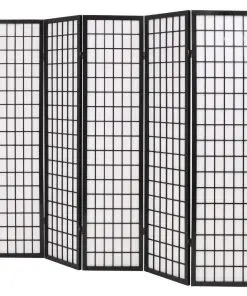 vidaXL Folding 5-Panel Room Divider Japanese Style 200×170 cm Black
