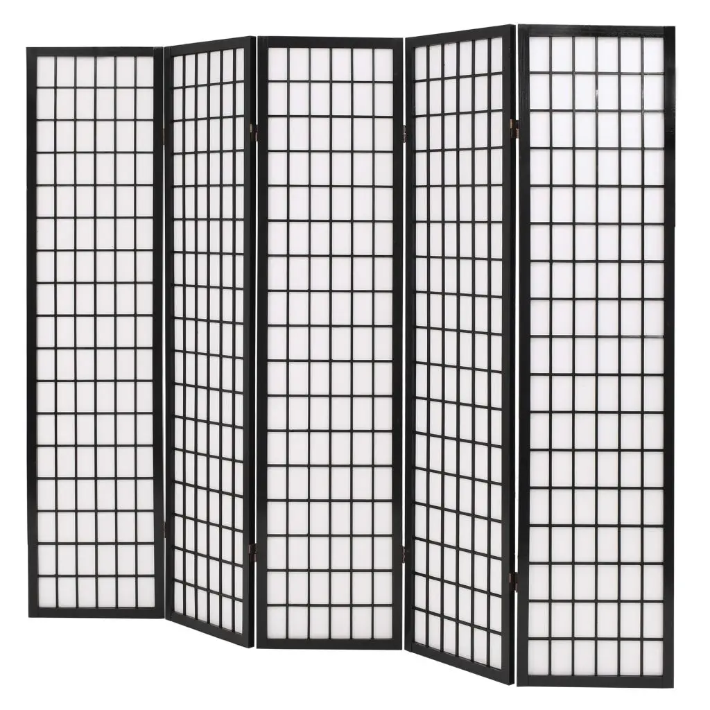 vidaXL Folding 5-Panel Room Divider Japanese Style 200×170 cm Black