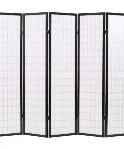 vidaXL Folding 5-Panel Room Divider Japanese Style 200×170 cm Black