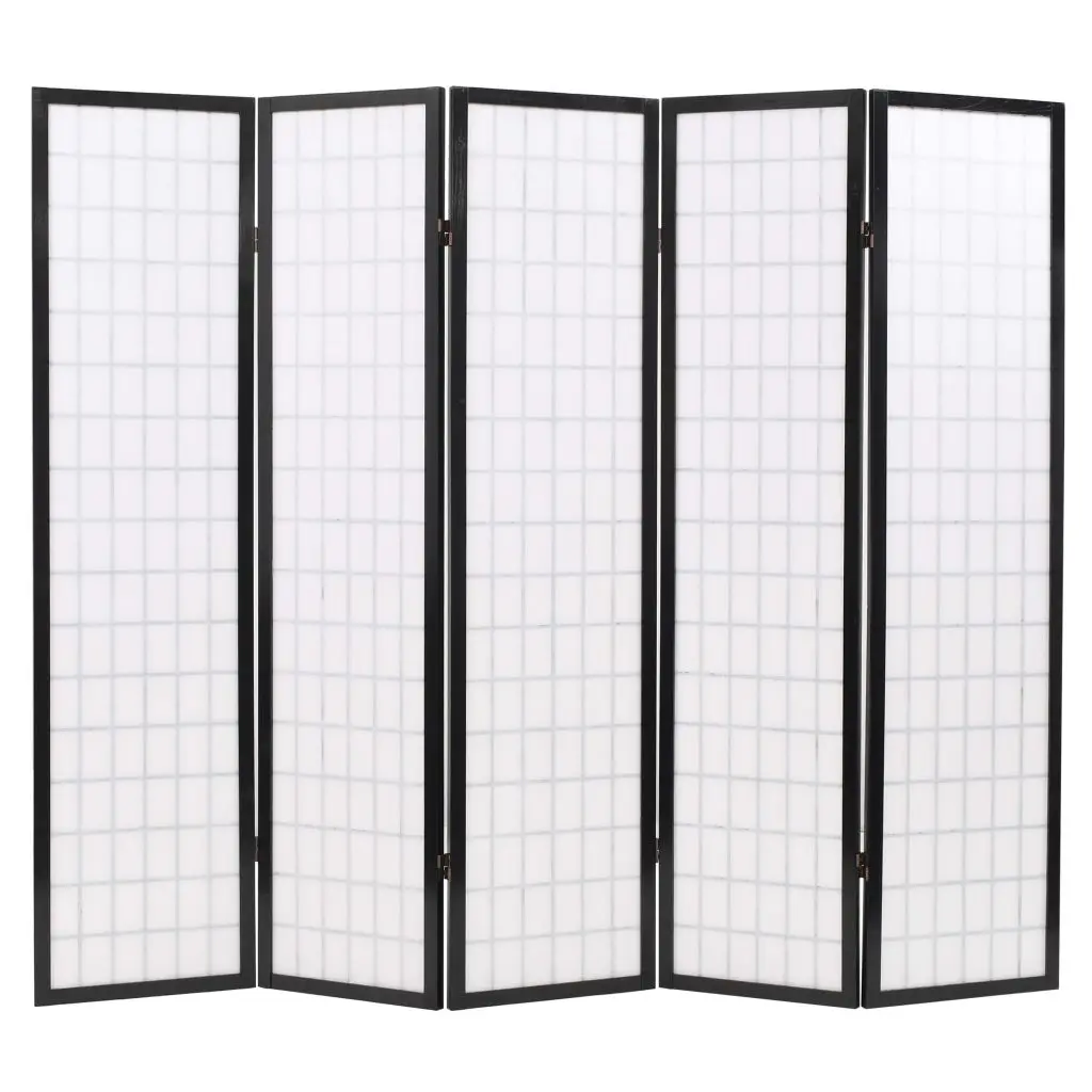 vidaXL Folding 5-Panel Room Divider Japanese Style 200×170 cm Black