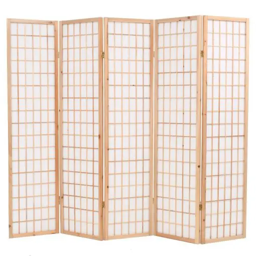 vidaXL Folding 5-Panel Room Divider Japanese Style 200×170 cm Natural