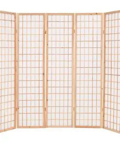 vidaXL Folding 5-Panel Room Divider Japanese Style 200×170 cm Natural