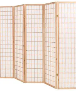 vidaXL Folding 5-Panel Room Divider Japanese Style 200×170 cm Natural