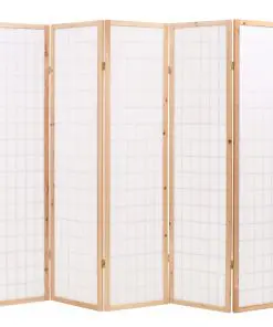 vidaXL Folding 5-Panel Room Divider Japanese Style 200×170 cm Natural