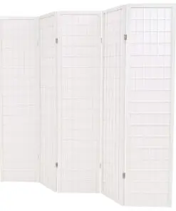 vidaXL Folding 5-Panel Room Divider Japanese Style 200×170 cm White