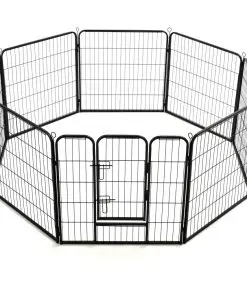 vidaXL Dog Playpen 8 Panels Steel 80×80 cm Black