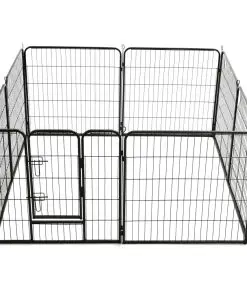 vidaXL Dog Playpen 8 Panels Steel 80×80 cm Black