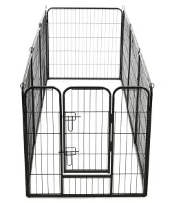 vidaXL Dog Playpen 8 Panels Steel 80×80 cm Black