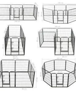 vidaXL Dog Playpen 8 Panels Steel 80×80 cm Black