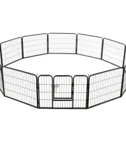 vidaXL Dog Playpen 12 Panels Steel 80×60 cm Black