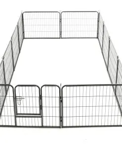 vidaXL Dog Playpen 12 Panels Steel 80×60 cm Black