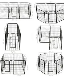 vidaXL Dog Playpen 8 Panels Steel 80×100 cm Black